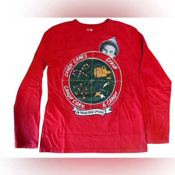 GAP Kids Elf Christmas Long Sleeve Graphic Tee Red Holiday Shirt Size XXL - Picture 1 of 4